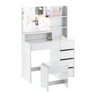 Dressing Table Vanity Makeup Desk Set with LED bulbs Mirror and Stool 5 Drawers