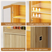 180cm Glass Door Display Cabinet, 6-Tier Lockable Office Storage Cabinet & Light