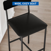 Set of 4 Black Faux Leather Bar Stools High Back Kitchen Breakfast Counter Chair