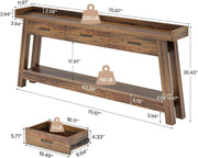70.9-Inch Long Console Table with 3 Drawers & Open Storage Shelves for Entryway