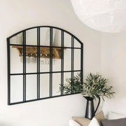 Large Arched Window Garden Décor Mirror Wall Mounted Metal Indoor Outdoor Decor