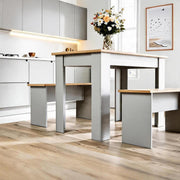 Dining Set Grey Table Benches Wooden Unit Kitchen Furniture Seats 4 Two Tone