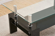 Coffee Table Clear Glass Top Black Shelf with Black High Gloss Legs Modern Home