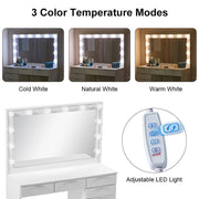 White Dressing Table with LED Lights Mirror Stool Drawers Vanity Makeup Desk Set