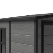 5x4ft Plastic Garden Shed w/ Floor, Window, Lockable Doors, Dark Grey Wood Grain