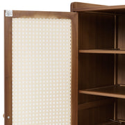 4 Doors Rattan Wood Shoe Storage Cabinet Cupboard Footwear Stand Rack Unit Retro