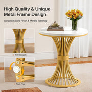 Round End Table Modern Faux Marble Side Table with Metal Base for Living Room