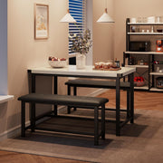 3-Piece Dining Set with 2 Benches, Stain Resistant, Steel Frame for Small Spaces