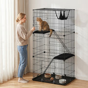 3-Tier Large Cat Cage Indoor, Detachable Metal Wire Kennel w/ Hammock