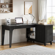 57 Inch L-Shaped Desk Modern Executive Office Computer Desk with Storage Cabinet