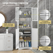Tall Bathroom White Storage Cabinet Tempered Glass Door Pantry Cabinet