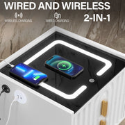Modern LED Bedside Table with 2 Drawers Bedside Cabinet with Wireless Ocgvrfbblo
