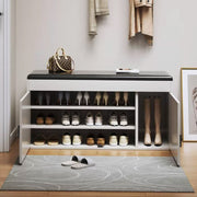 Hallway Shoe Cabinet Bench White Black PU Cushion Padded Seat Storage Shoe Rack