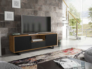 TV Unit TV Cabinet Sideboard Storage Modern Stand Oak Black Wave Doors 160cm