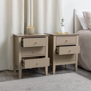 3 Drawer Bedside Table Hales Tan Range bedroom storage furniture fluted scandi