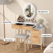 Modern Dressing Table Set with LED Mirror Vanity Desk with Drawer Cabinet Stool