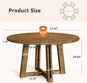 120CM Solid Wood Round Dining Table Modern Circle Kitchen Table for 4-6 People