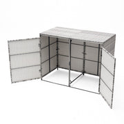Rattan Garden Double Wheelie Bin Store Outdoor Dustbin Rubbish Storage Shed Box