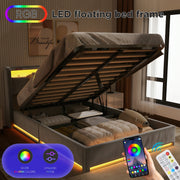 NEW LED OTTOMAN STORAGE PANEL PLUSH VELVET UPHOLSTERED BED FRAME DOUBLE SIZE