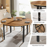 Round Dining Table for 4-6 People, 120cm Circle Kitchen Furniture Dinner Table