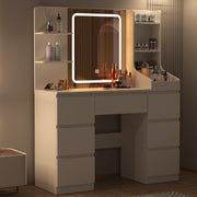 LED White Dressing Table Vanity Makeup Desk With 7 Drawer & Shelves & LED Mirror