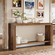 63 Inch Solid Wood Console Table Modern Narrow Entryway Table with Storage Shelf