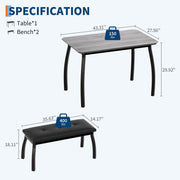 3 Piece Dining Table Set Benches Kitchen Breakfast Studio home Bar Librar Grey