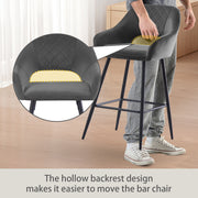 Set of 2 Bar Stools Velvet/PU Metal Legs Breakfast Stools Armrest Padded Chairs