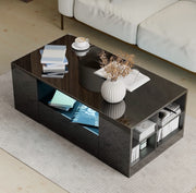 White High Gloss Rectangular Coffee Table LED Lights Storage 2 Drawers 95x55