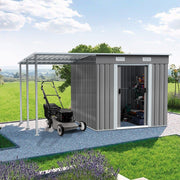 5.5 X 5.5FT Metal Garden Shed Tools Bikes Storage House Shelter with Side Canopy