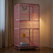 Cat Cage Wheels Metal Wire Cat Kennel Easy Pet Care Housing