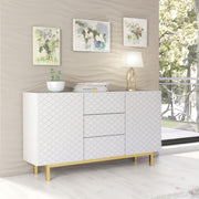 Sideboard Cabinet Storage Cupboard Buffet Luxury Patterned White Gold 140cm