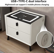 LED Nightstand Smart Bedside Table Modern End Table With USB Ports & Drawer
