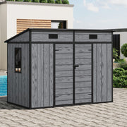4x8ft Plastic Garden Shed Outdoor Tool Storage House with Floor & Lockable Doors