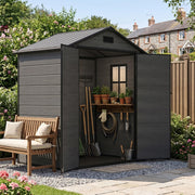 Outdoor Garden Shed 6x4ft Plastic Tool Bike Storage House w/ Lockable Two Doors