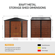 8 x 6ft Garden Shed Metal Apex Roof Outdoor Bike Tools Storage -BROWN WOOD GRAIN