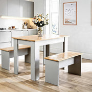 Dining Set Grey Table Benches Wooden Unit Kitchen Furniture Seats 4 Two Tone