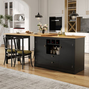 360° Swivel Dining Bar Table Kitchen Island, with Storage Cabinet with Wine Rack
