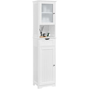 Tall Bathroom Storage Cabinet, 170cm Storage Organizer with Glass Door, White