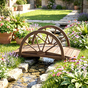 Wooden Garden Bridge Lawn Décor Stained Finish Arc Outdoor Pond Walkway