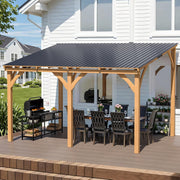 Lean-to Hardtop Gazebo Outdoor Wood Cedar Wall Mounted Pergola for Patio Decks