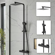 Thermostatic Mixer Shower Bathroom Square Rainfall Dual Head Handset Mat Black