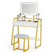 MONDEER Dressing Table Makeup Desk Vanity Set w/ LED Light Drawers Padded Stool