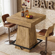 37.4'' H Square Bar Table Modern High Pub Table w/ Metal Footrest for Small Bars