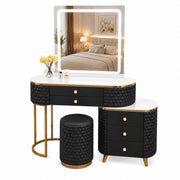 Dressing Table Set with LED Mirror Storage Cabinet Makeup Vanity Cushioned Stool