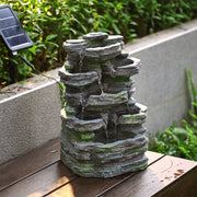 Outdoor Garden Water Feature Solar Powered Cascade Water Fountain With LED Light