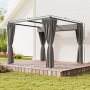 3 x 3(m) Pergola with Retractable Roof and Curtains, Light Grey