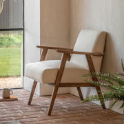 Gallery Neyland Natural Linen Armchair Beige Solid Wood Frame Living Room Chair