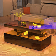 Coffee Table with LED High Gloss Black Coffee Table Rectangular Centre 2 Drawers