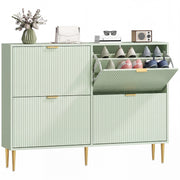 Slim Shoe Storage Cabinet with 4 Flip Drawers for Hallway, Light Green